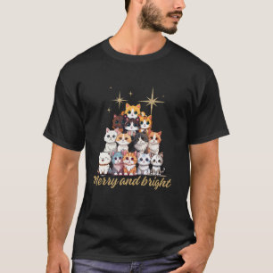 Frohe und helle Katze Weihnachtsbaum Mädchen Jungs T-Shirt