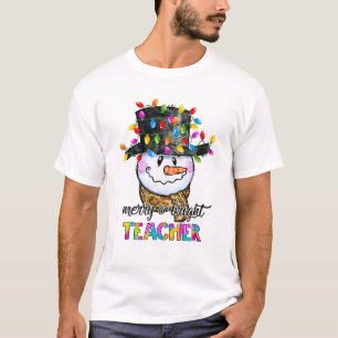 Frohe und helle Lehrerin Snowman Weihnachtslicht F T-Shirt