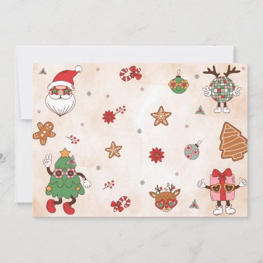 Frohe und helle Retro Weihnachtsfeier Einladung (Rückseite)