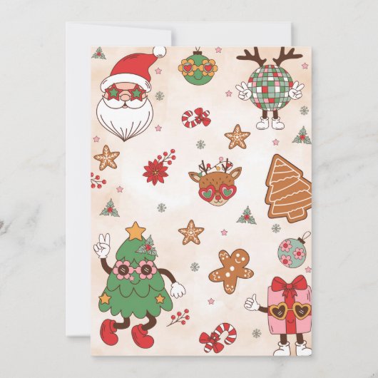 Frohe und helle Retro Weihnachtsfeier Einladung (Rückseite)