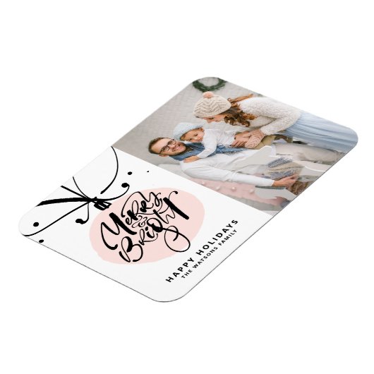 Frohe und helle rosa Ornament Weihnachten Foto Magnet (Linke Seite)