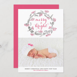 Frohe und helle rosa Weihnachtskraut Foto Feiertagskarte