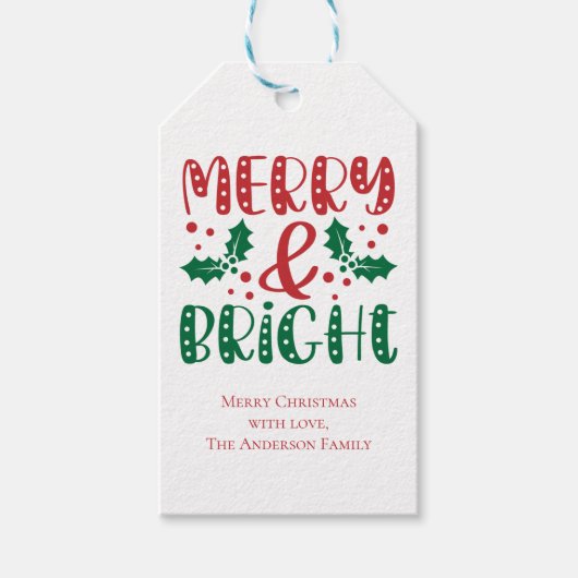 Frohe und helle Rot und Grün Heilige Weihnachten Geschenkanhänger (Vorderseite)