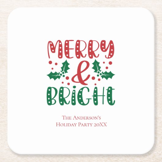 Frohe und helle Rot und Grün Heilige Weihnachten Rechteckiger Pappuntersetzer (Vorderseite)