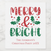 Frohe und helle Rot und Grün Heilige Weihnachten Weinetikett (Einzelnes Label)