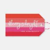 Frohe und helle rote Streifen Weihnachtsfeiertag Geschenkanhänger (Vorderseite (Horizontal))