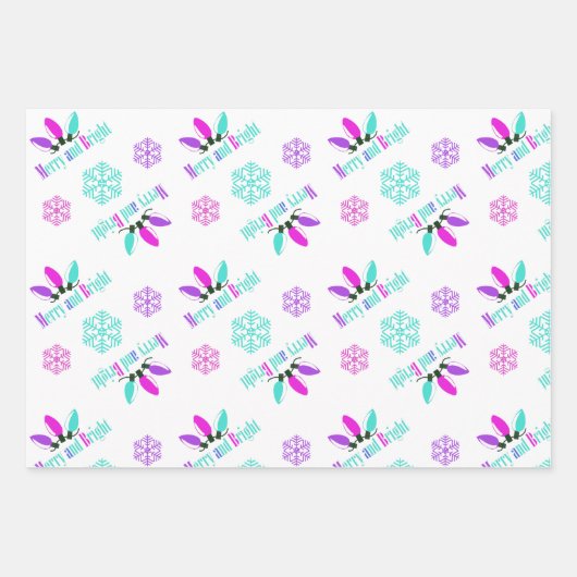 Frohe und helle Schneeflocken Weihnachten Geschenkpapier Set (Vorderseite)