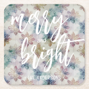 Frohe und helle Schneeflocken Weihnachten Rechteckiger Pappuntersetzer