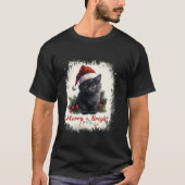Frohe und helle schwarze Katze Weihnachtsleuchten T-Shirt (Vorderseite)