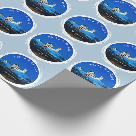 Frohe und helle Snowy Nubble Leuchtturm Weihnachte Geschenkpapier (Ecke)