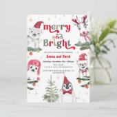 Frohe und helle Tiere Weihnachten Party Einladung (Stehend Vorderseite)