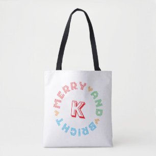 Frohe und helle Typografie Monogram Weihnachten Tasche