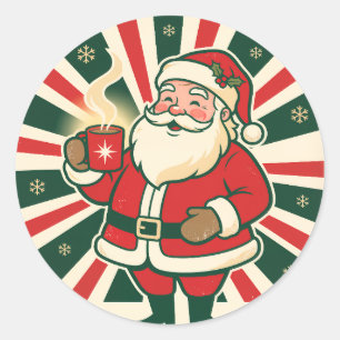 Frohe und helle Vintage-Weihnachtsmann-Weihnachtsp Runder Aufkleber