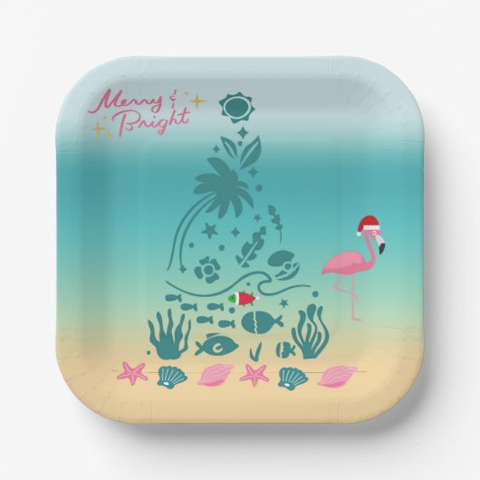Frohe und helle Weihnachten am Strand Pappteller (Vorderseite)