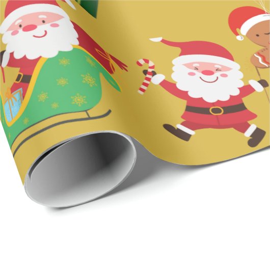 Frohe und helle Weihnachten auf goldenem Hintergru Geschenkpapier (Rolleneckpunkt)