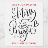 Frohe und helle Weihnachten Elegante Script Holida Weinetikett (Einzelnes Label)