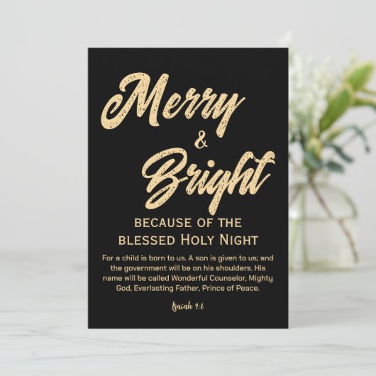 Frohe und helle Weihnachten Gold Beige Script Blac (Stehend Vorderseite)