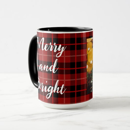 Frohe und helle Weihnachten personalisierte Mug Tasse (Vorderseite Links)