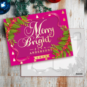 Frohe und helle Weihnachten Rot Folien Feiertagspostkarte
