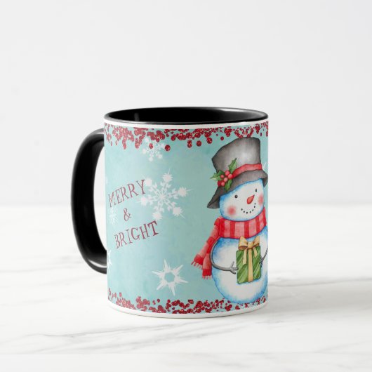 Frohe und helle Weihnachten Snowman Kinder Tasse (Vorderseite Links)