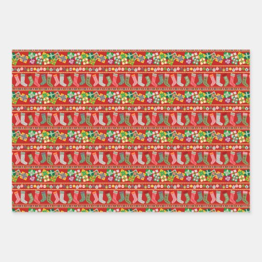 Frohe und helle Weihnachten Strümpfe Bäume Geschen Geschenkpapier Set (Vorderseite 3)