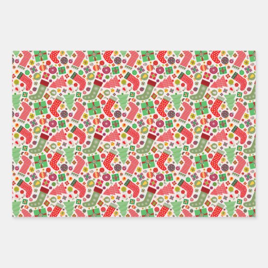 Frohe und helle Weihnachten Strümpfe Bäume Geschen Geschenkpapier Set (Vorderseite 2)