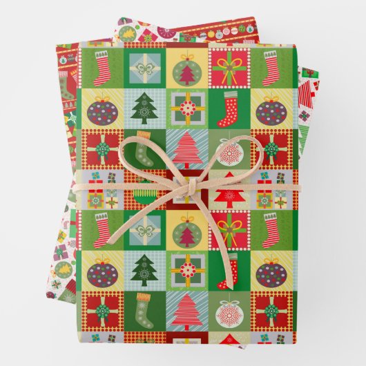 Frohe und helle Weihnachten Strümpfe Bäume Geschen Geschenkpapier Set (Beispiel)