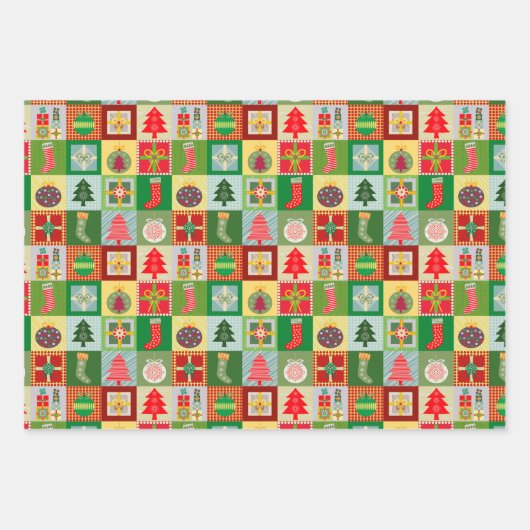 Frohe und helle Weihnachten Strümpfe Bäume Geschen Geschenkpapier Set (Vorderseite)