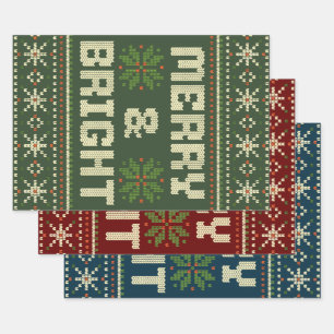 Frohe und helle Weihnachten Sweater Nordic Strick Geschenkpapier Set