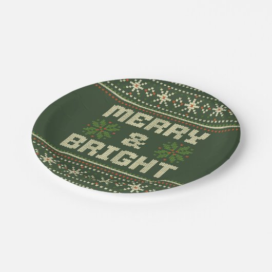 Frohe und helle Weihnachten Sweater Nordic Strick Pappteller (Schrägansicht)