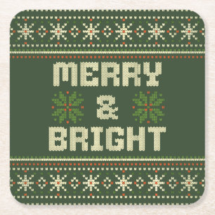 Frohe und helle Weihnachten Sweater Nordic Strick Rechteckiger Pappuntersetzer