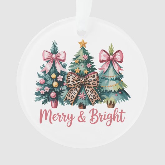 Frohe und helle Weihnachtsbaum Pink Leopard Bow Ornament (Vorderseite)