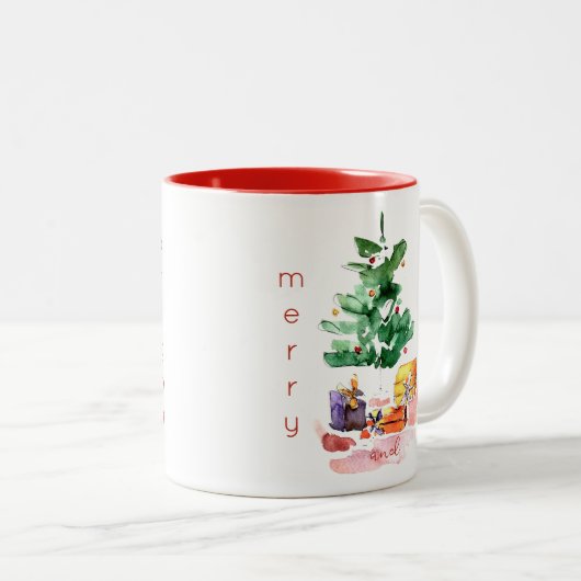 Frohe und helle Weihnachtsbaum Wasserfarbe Zweifarbige Tasse (VorderseiteRechts)