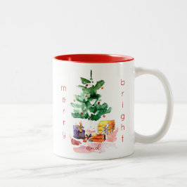 Frohe und helle Weihnachtsbaum Wasserfarbe Zweifarbige Tasse