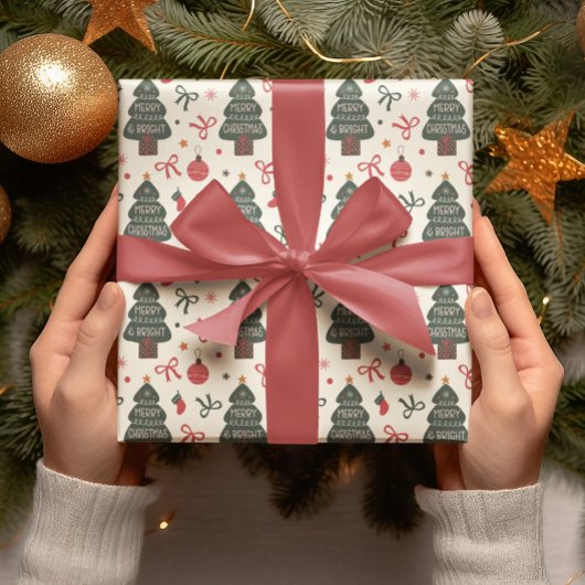Frohe und helle Weihnachtsbaume Geschenkpapier