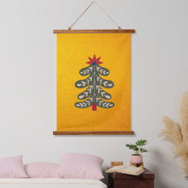 Frohe und helle Weihnachtsbaume Wandteppich Mit Holzrahmen