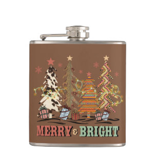 Frohe und helle Weihnachtsbaumen Boho Western Flachmann