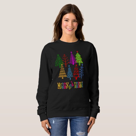 Frohe und helle Weihnachtsbaumen Sweatshirt (Vorne ganz)