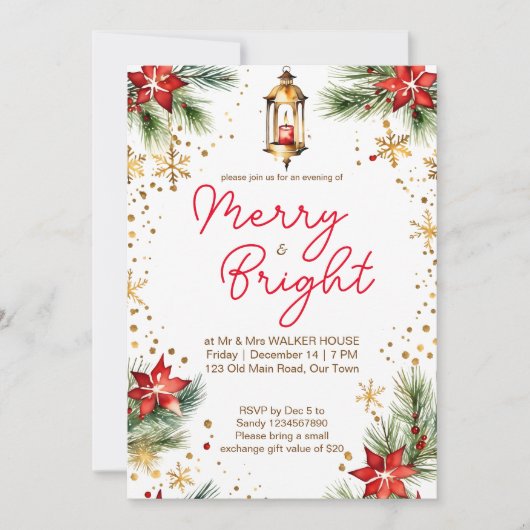 Frohe und helle Weihnachtsessen Party Laterne Einladung (Vorderseite)