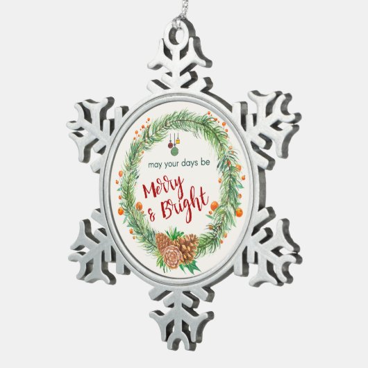 Frohe und helle Weihnachtsfeier Schneeflocken Zinn-Ornament (Rechts)