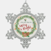 Frohe und helle Weihnachtsfeier Schneeflocken Zinn-Ornament (Vorderseite)