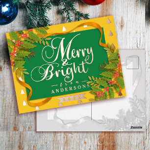 Frohe und helle Weihnachtsgrün Folien Feiertagspostkarte