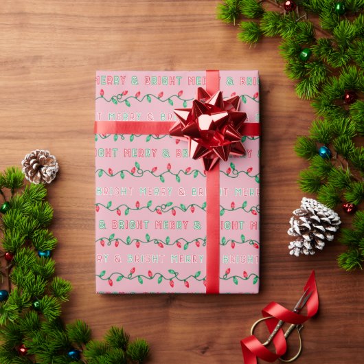 Frohe und helle Weihnachtsleuchten Pink Geschenkpapier (Feiertagsgeschenk)