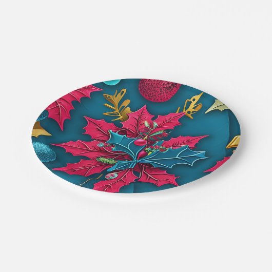 Frohe und helle Weihnachtsplatte Pappteller (Schrägansicht)