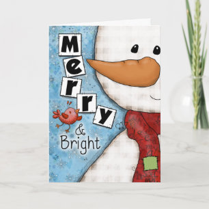 Frohe und helle Weihnachtsschneemann und Red Bird Feiertagskarte