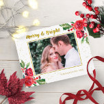 Frohe und helle Winter Blume Weihnachts-Foto Postkarte<br><div class="desc">In Beautiful Christmas botanical watercolor design,  easy to customize with your own picture and message.</div>