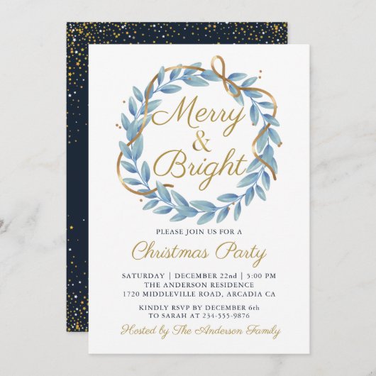 Frohe und helle Winter Kranz Weihnachtsfest Party Einladung (Vorne/Hinten)