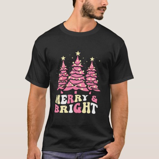 Frohe und hellrosa Weihnachtsbaum Groovy Xmas H T-Shirt (Vorderseite)