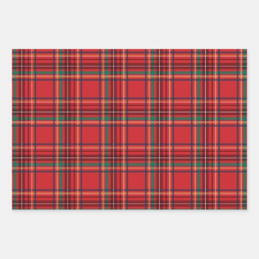 Frohe und leuchtend rote Weihnachtssterne karierte Geschenkpapier Set (Vorderseite 3)