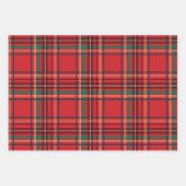 Frohe und leuchtend rote Weihnachtssterne karierte Geschenkpapier Set (Vorderseite)